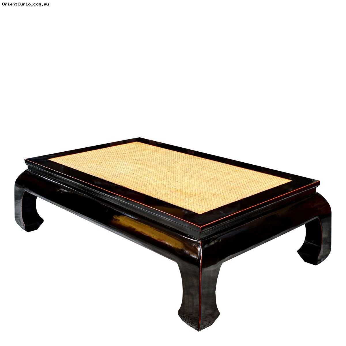 Black Lacquer Chinese Opium Style Coffee Table With Rattan Inlay Top Orient Curio Asian Furniture Home Decor